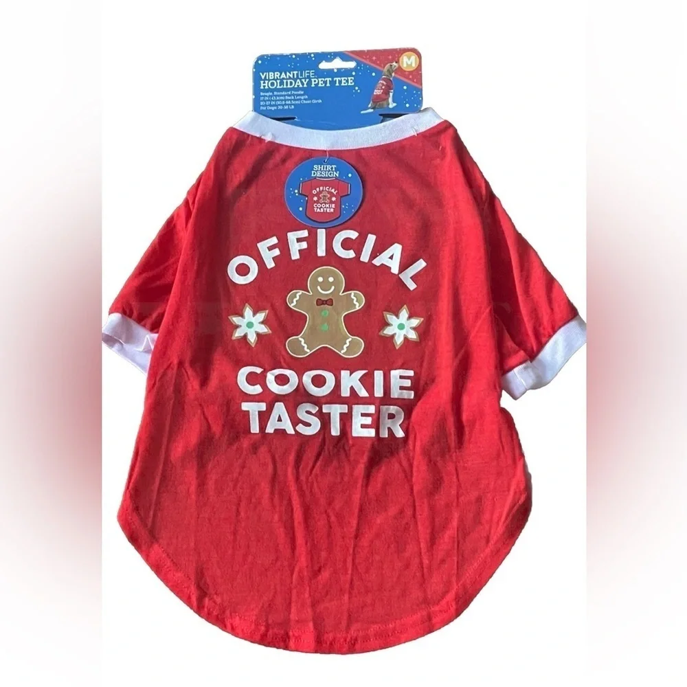 ❤️ 🆕 Vibrant Life Dogs Medium 20-50lb Holiday Pet Tee “Official Cookie tshirt